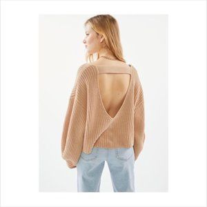 NWOT Urban Outfitters Avery Double V-Neck Open Back Sweater in Beige